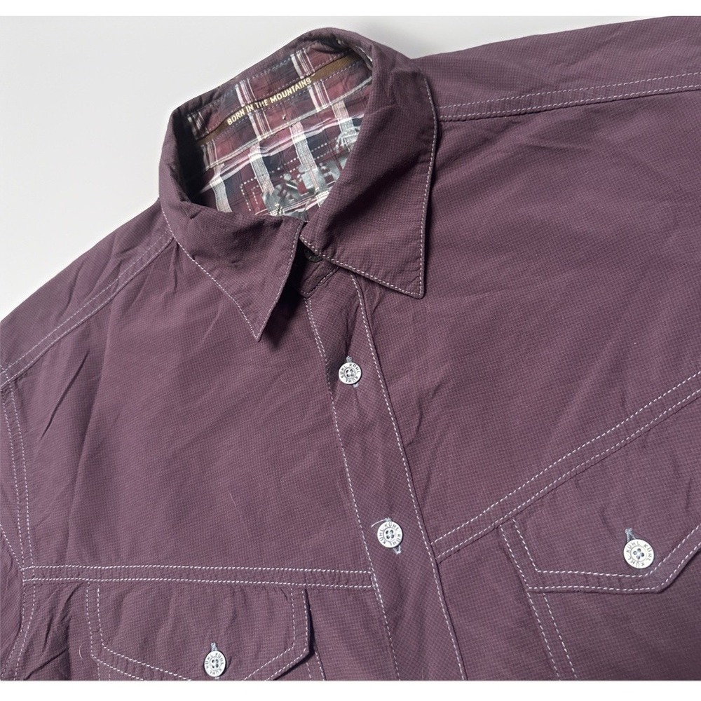 Kuhl Ionik Shirt Mens Medium Burgundy Microcheck Western Pocket Button Up